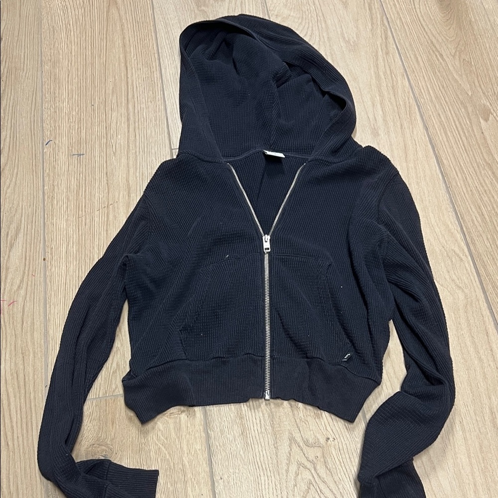 Aritzia Black waffle knit Zip-Up Hoodie